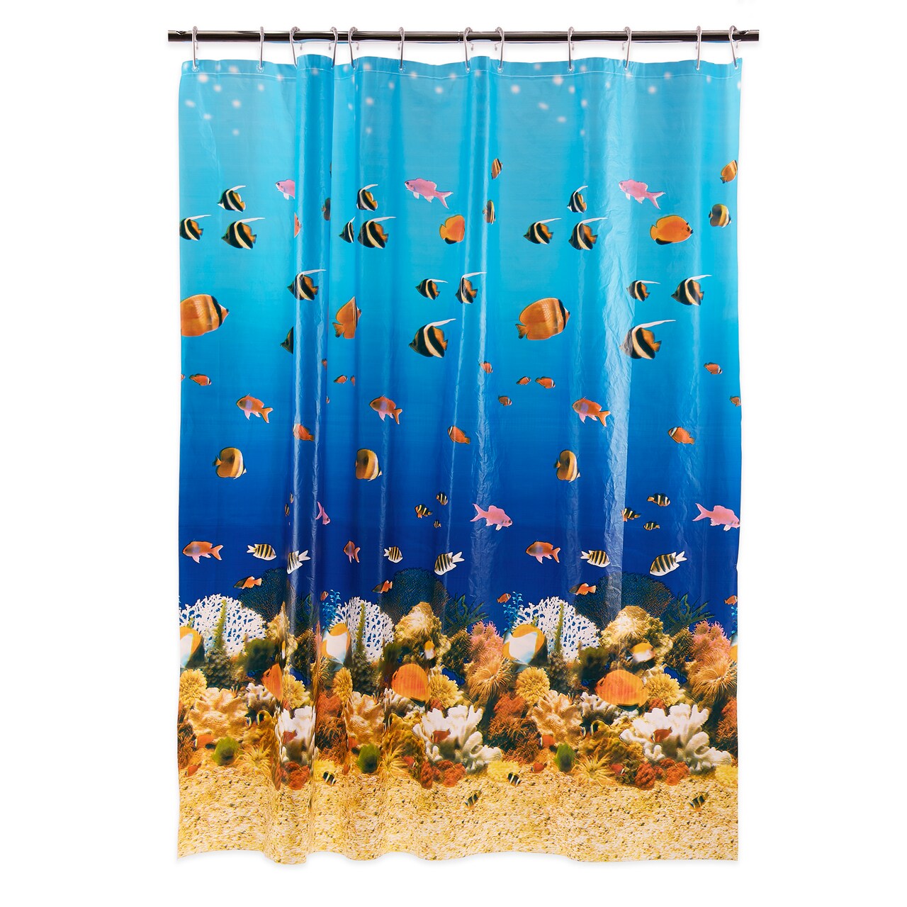 Contemporary Home Living 6' Blue, Yellow, and Orange Underwater Print Home and Bathroom Essentials Shower Curtain